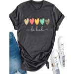 Women's Cute Heart Print Graphic T-Shirt - Casual Short Sleeve Crew Neck Shirt