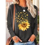 Sunflower Print Long Sleeve T-Shirt for Women - Casual Spring and Fall Fashion