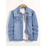 Men's Distressed Denim Jacket with Chest Pocket - Casual Button Up Style