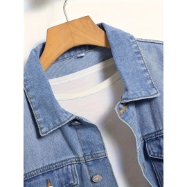 Men's Distressed Denim Jacket with Chest Pocket - Casual Button Up Style