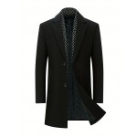 Men's Single Breasted Trench Coat, Casual Elegant Lapel Wool Blend Overcoat For Fall Winter