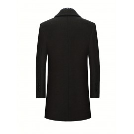 Men's Single Breasted Trench Coat, Casual Elegant Lapel Wool Blend Overcoat For Fall Winter