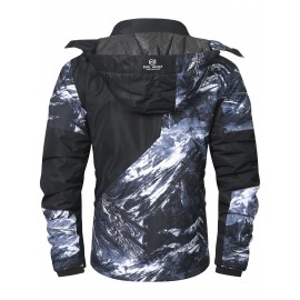 Men's Printed Windbreaker Jacket, Casual Hooded Waterproof Jacket For Outdoor Mountaineering Skiing