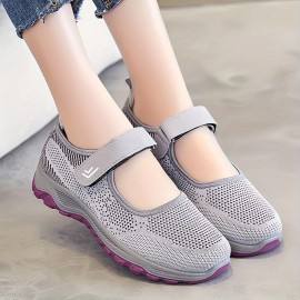 Women's Solid Color Sneakers, Breathable Knit Low Top Outdoor Shoes, Lightweight Walking Shoes