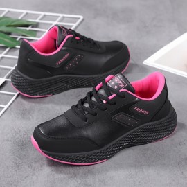 Women's Solid Color Casual Sneakers, Lace Up Lightweight Soft Sole Walking Shoes, Low-top Stylish Sporty Trainers