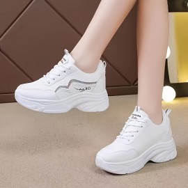 Women's Glitter Chunky Sneakers, Height Increasing Low Top Sports Shoes, Trendy All-Match Walking Trainers