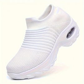 Womens Ultra-Breathable Knit Sneakers - Soft, Chunky, and Exceptionally Comfortable Low-Top Shoes for Casual Outdoor Activities - Easy Slip-On Design, Perfect for All-Day Wear