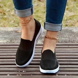 Womens Solid Hue Knitted Sneakers - Pillow-Soft Sole & Stylish Platform - Effortless Slip-On Comfort Shoes with Air Cushion - Breathable Low-top Design for All-Day Walking