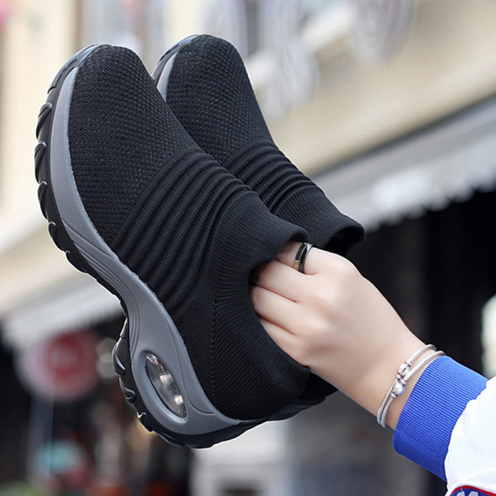 Women's Breathable Knit Sneakers - Lightweight Slip On Outdoor Shoes with Air Cushion Technology