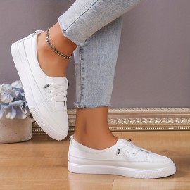 Women's Casual Flat Skate Shoes, All-Match Low Top Slip On Shoes, Casual White Walking Sneakers