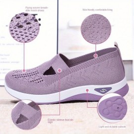 Women's Solid Color Knitted Sneakers - Soft Sole Platform Casual Walking Shoes