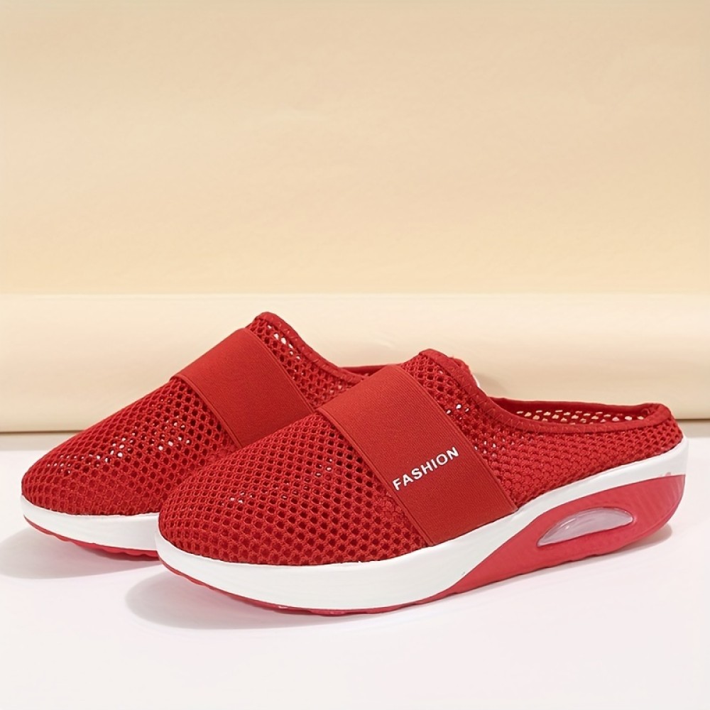 Women's Air Cushion Mesh Slingback Sneakers, Casual Breathable Closed Toe Arch Support Mules Slippers, Non Slip Outdoor Shoes