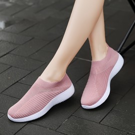 Women's Breathable Slip-On Sneakers, Casual Outdoor Sports Fashion Shoes, Comfortable Anti-Slip Training Shoes With Round Toe