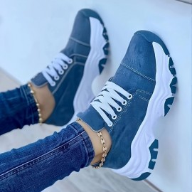 Women's Platform Sneakers, Casual Lace Up Outdoor Shoes, Women's Comfortable Low Top Shoes