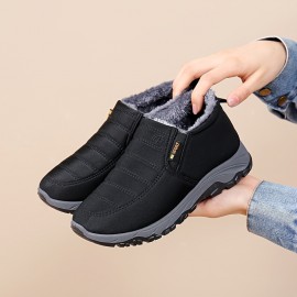 Women's Solid Color Winter Sneakers, Soft Sole Platform Fleece Lining Shoes, Plush Non-slip Low-top Shoes