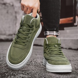 Men's Solid Colour Mid Top Skateboard Shoes, Comfy Non Slip Lace Up Casual Durable Sneakers For Men's Outdoor Activities