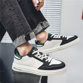 Men's Vintage Colour Block Low Top Skateboard Shoes, Comfy Non Slip Casual Lace Up Rubber Sole Sneakers For Men's Outdoor Activities