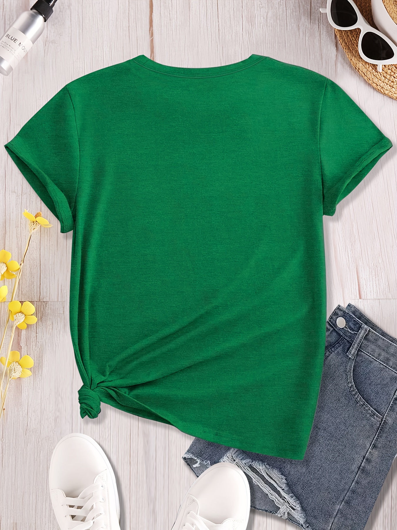 st patricks day cat print t shirt casual crew neck short sleeve top for spring summer womens clothing details 3