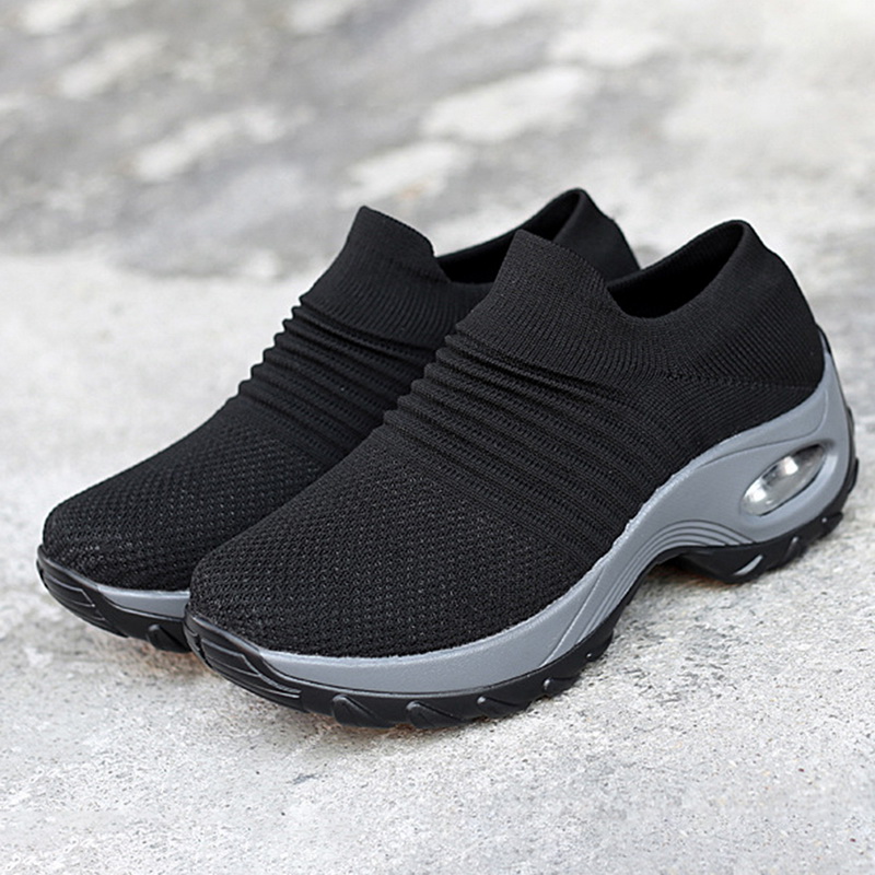 womens breathable knit sneakers casual slip on outdoor shoes lightweight low top air cushion shoes details 2