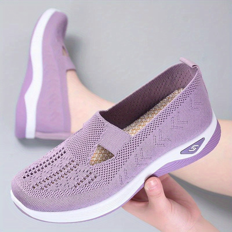 womens solid color knitted sneakers soft sole platform casual walking shoes low top breathable daily shoes details 5