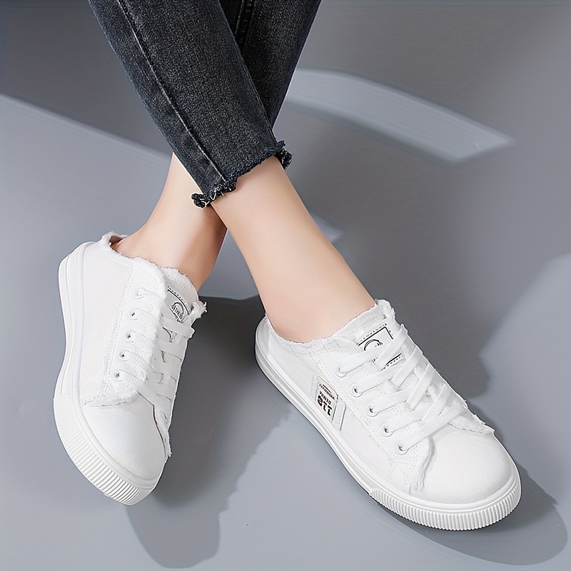 womens flat canvas shoes round toe lace up slip on low top shoes casual walking shoes details 7