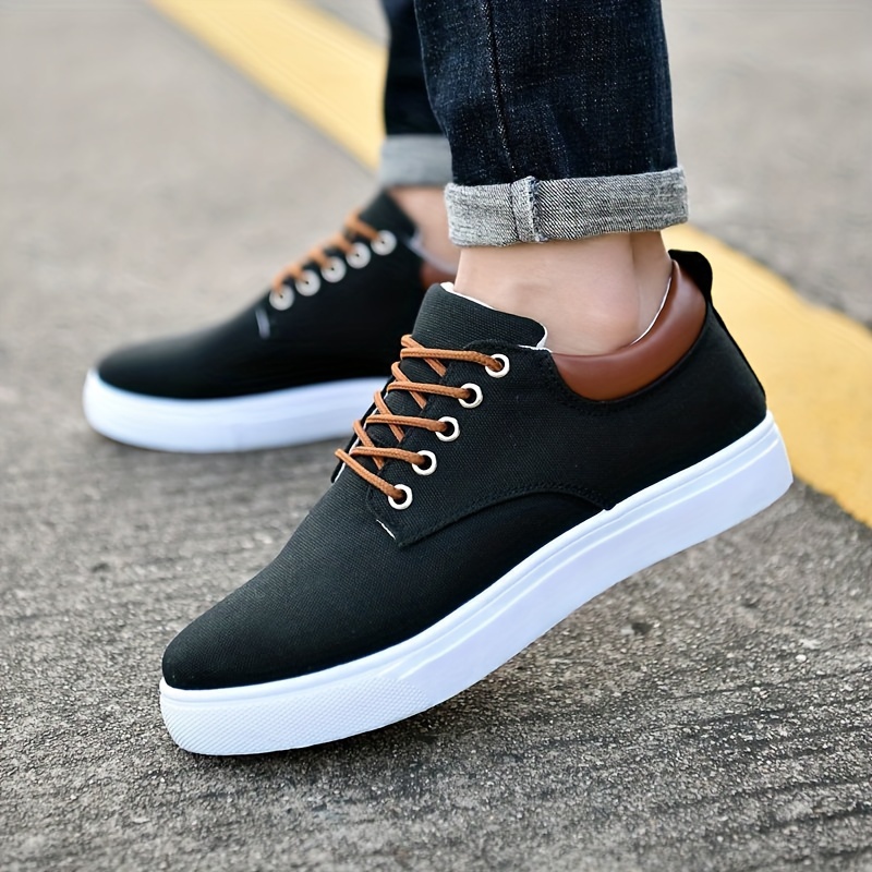 Mens Trendy Solid Skateboard Shoes Lace Up Non Slip Outdoor Walking Jogging Traveling Business Trip Men s Shoes Temu details 0